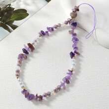 Purple Stone Beaded Cell Phone Lanyard - Purple - View 1