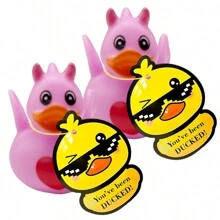 2 件情人節橡膠鴨子帶 2 個標籤、2 件橡皮筋、淋浴配件、迷你鴨子沐浴玩具情人節派對禮物 - 彩色 - 查看 1