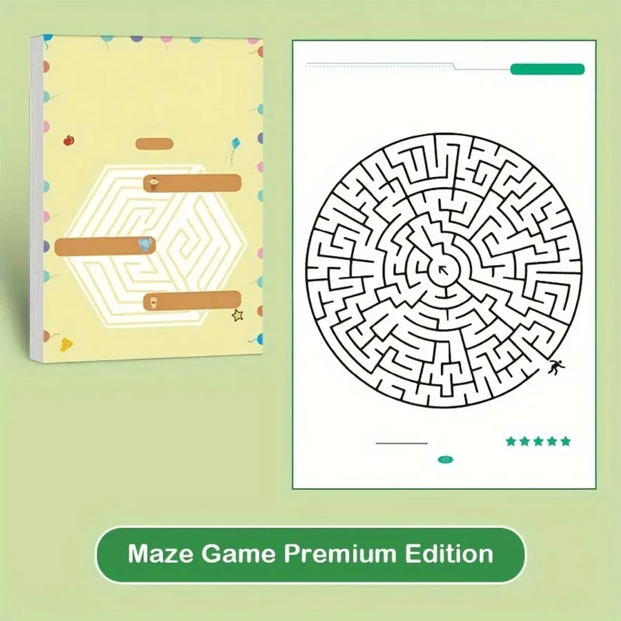 1本蒙特梭利迷宮遊戲書，適用於兒童注意力訓練和早期發展，附贈隨機頁面補充配件，有趣的兒童禮物，適用於學校、學生、文具和學校用品 - 進階 - 查看 1