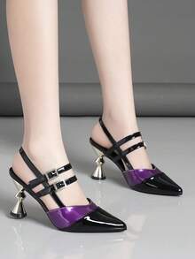 Women's Sandals Pointed High Heels Women's Thick Heels Shoes Black Silver Red White New Fashion Women's Shoes - Purple - View 3