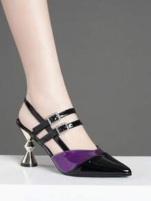 Women's Sandals Pointed High Heels Women's Thick Heels Shoes Black Silver Red White New Fashion Women's Shoes - Purple - View 6