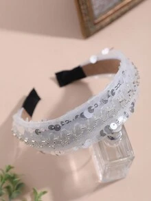 1頂女性簡約時尚寬鬆的髮箍,採用網狀和閃亮的材料製成,防滑,適用於日常和派對場合。 - 白色 - 查看 12