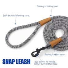 1條重型狗繩,強力編織繩繩,按鈕式鉤子狗牽引繩,適用於中小大型犬 - 灰色 - 查看 4