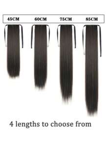 1pc Straight Drawstring Ponytail Synthetic Hairpiece With Black Hair Tie, 4 Lengths Available, Suitable For Daily Use Or Character Playing - Black - View 10