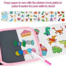 可擦書籍塗鴉套裝繪畫書,可重複使用的繪畫書,附有12支水彩筆和14頁畫作,適用於長途車遊,寫作和繪畫設置（獨角獸粉色） - 粉色 - 查看 7