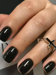 Upgrade Your Look With 24pcs Short Matte Black Square Shaped Nail Art Set Suitable For Parties, Dances, Or Daily Wear Press On Nails Nail Supplies - Black - View 1