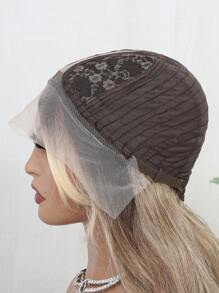 1套26英寸混色棕色13x1 T型前綁式蕾絲假髮,合成纖維髮質,波浪狀髮型,適用於時尚女性的日常及派對使用 - 彩色 - 查看 8