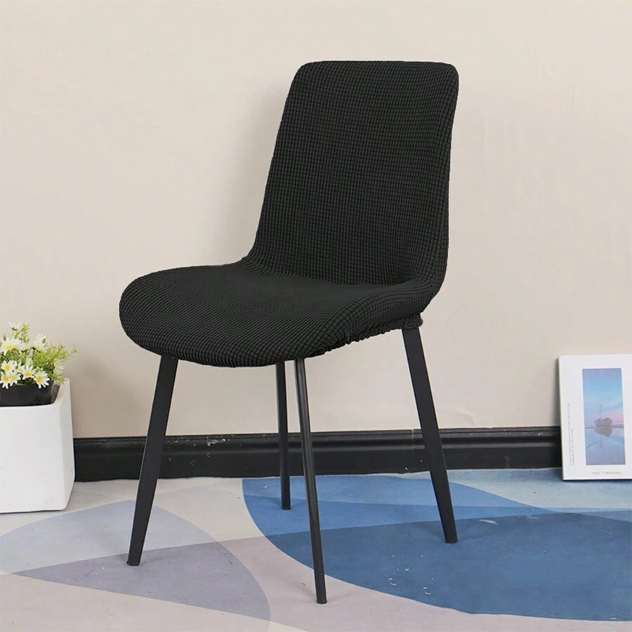 Home Use Plaid Concave Surface Curved Chair Cover, Universal All Seasons Thickened Seat Cover, Full Wrap Integrated Backrest Dining Chair Cover - Black - View 1