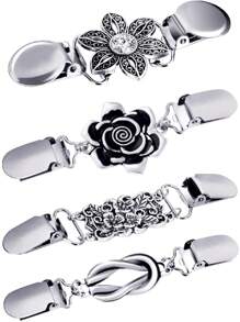 Yanxyad 1 件复古毛衣披肩夹扣金属连衣裙开衫胸针领夹花朵图案夹配饰情人节、妈妈、母亲、母亲节、礼物 - 復古銀色 - 查看 2