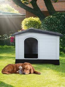 Indoor Outdoor Dog House Big Dog House Plastic Dog Houses For Small Medium Large Dogs 26 Inch High All Weather Dog House With Base Support House With Air Vents Elevated Floor Water Resistant - Black - View 1