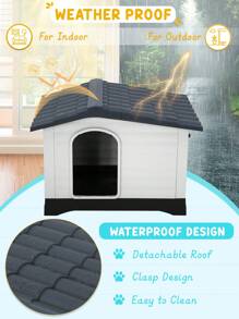Indoor Outdoor Dog House Big Dog House Plastic Dog Houses For Small Medium Large Dogs 26 Inch High All Weather Dog House With Base Support House With Air Vents Elevated Floor Water Resistant - Black - View 3