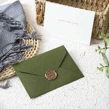 生日賀卡信封套裝、情人節手寫卡信封套裝、新年賀卡信封套裝,1封信封 + 1張賀卡 + 1個印章,happy New Year Card/love You Card/happy Birthday Card/best Wishes Card/think You Card/good Luck Card - 橄欖綠 - 查看 1