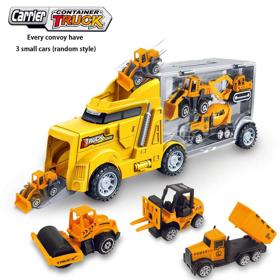 兒童運輸車玩具,卡車運輸車玩具套裝附有3輛玩具車（隨機款式）,非常適合3-6歲兒童的聖誕生日禮物 - 黃色 - 查看 1