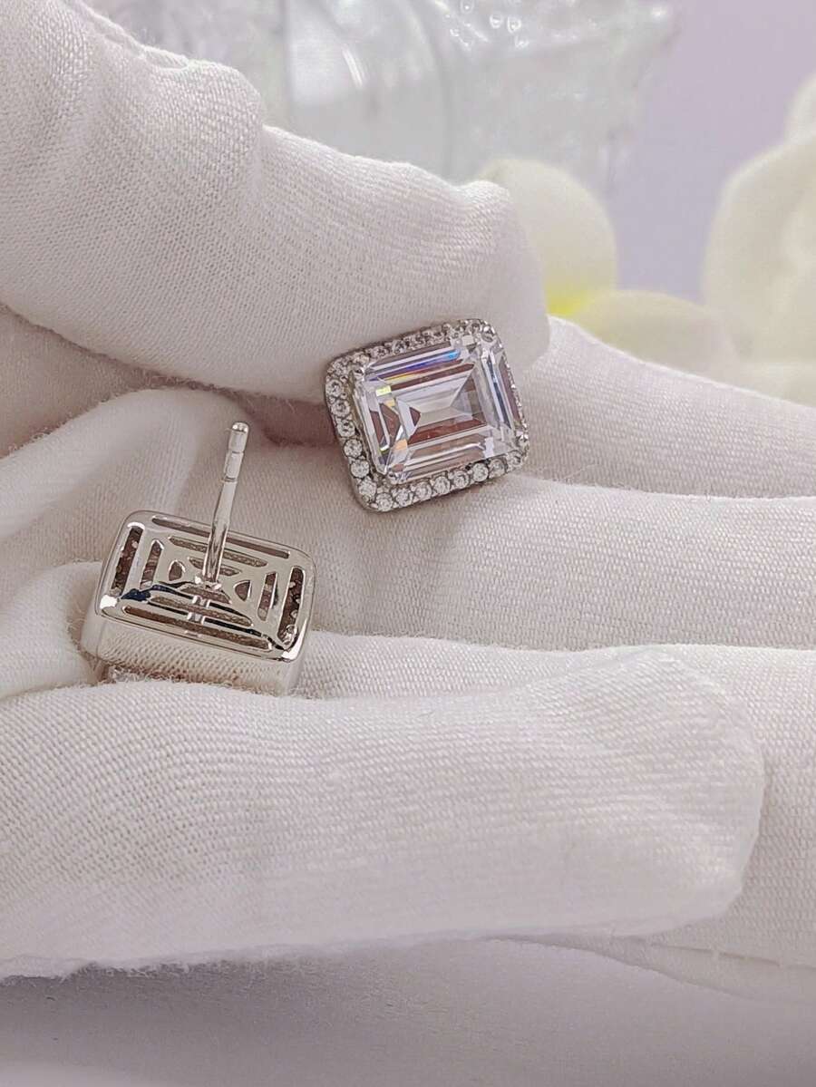 1pair Light Luxury Style Inlaid Earrings - Silver - View 1