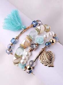 4 cái/bộ Châu Âu và Châu Mỹ Phong cách Đúng mốt Đơn giản , Cao quý Và Thanh lịch Nhiều lớp Hoa hồng Tua Ly Vòng tay cườm Đối với Quý cô , Lý tưởng Ngày lễ tình nhân Qủa tặng - B0054S - Xem 16