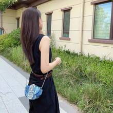 復古鱷魚新月形鞍包,金屬光澤宴會鑽石手提斜背包,派對夜晚必備 - 藍色 - 查看 8