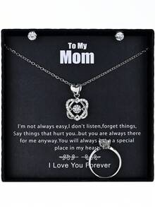 4 件銀色時尚奢華鍍銅 18k 鑲嵌和水鑽翼形心月項鍊、戒指、耳環套裝帶賀卡和禮品盒適合情人節、情侶、女朋友、最好的朋友,適合所有場合 - 銀色 - 查看 15