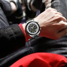 Ever Move Men's Business Casual Six-Needle Steel Strap Quartz Watch Wholesale Multi-Functional Sports Stopwatch Wristwatch - Black - View 5