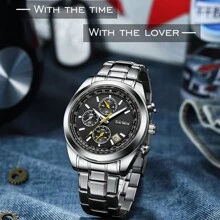 Ever Move Men's Business Casual Six-Needle Steel Strap Quartz Watch Wholesale Multi-Functional Sports Stopwatch Wristwatch - Black - View 7