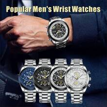 Ever Move Men's Business Casual Six-Needle Steel Strap Quartz Watch Wholesale Multi-Functional Sports Stopwatch Wristwatch - Black - View 8