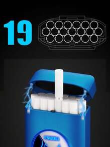 1入組帶有骷髏印花的電子煙盒及打火機組合,帶led顯示屏,可容納19支香煙,防潮,耐壓,usb充電 - 藍色 - 查看 4