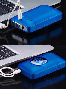 1入組帶有骷髏印花的電子煙盒及打火機組合,帶led顯示屏,可容納19支香煙,防潮,耐壓,usb充電 - 藍色 - 查看 5