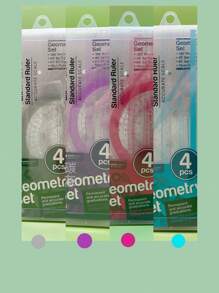 4PCStudent Drawing Set Ruler Plastic Straight Ruler Triangle Protractor Set Ruler Learning Stationery Plastic Box Set Ruler - Purple - View 3