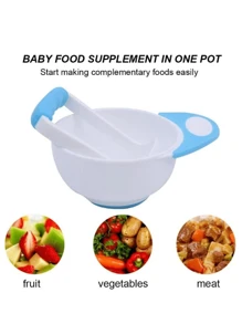 2-In-1 Grinding Food Bowl Contains Grinder And Bowl Baby Food Bowl With Manual Food Grinder Easily Mashes Fruits And Steamed Vegetables Food Masher Can Be Used At Home Or Travel Microwave Safe Dishwasher Safe Baby Fruit And Vegetable Supplement Bowl Gift For Babies Growing Up, The Best Gift For Adding Complementary Food Stages - Blue - View 3