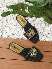 女士蝴蝶時尚度假風夏季宅配拖鞋 - 黑色 - 查看 1