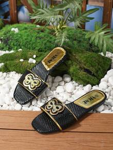 女士蝴蝶時尚度假風夏季宅配拖鞋 - 黑色 - 查看 2