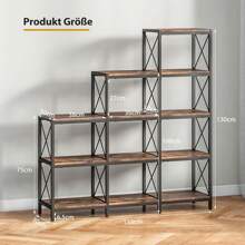 Bookshelf With 12 Shelves, Step Shelf With Metal Frame, Cube Shelf Room Divider, Standing Shelf, Stair Shelf For Living Room & Office, Brown - Brown - View 2