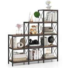 Bookshelf With 12 Shelves, Step Shelf With Metal Frame, Cube Shelf Room Divider, Standing Shelf, Stair Shelf For Living Room & Office, Brown - Brown - View 1