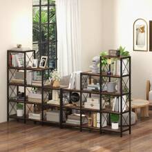 Bookshelf With 12 Shelves, Step Shelf With Metal Frame, Cube Shelf Room Divider, Standing Shelf, Stair Shelf For Living Room & Office, Brown - Brown - View 3