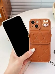 Card Holder For Phone Case 1pc Girls Rhombus Card Slot Phone Case, Compatible With IPhone 15 Pro Max & Compatible With Samsung - Beige - View 9