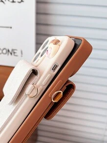 Card Holder For Phone Case 1pc Girls Rhombus Card Slot Phone Case, Compatible With IPhone 15 Pro Max & Compatible With Samsung - Beige - View 10