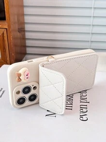 Card Holder For Phone Case 1pc Girls Rhombus Card Slot Phone Case, Compatible With IPhone 15 Pro Max & Compatible With Samsung - Beige - View 7