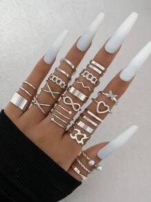 23入組簡約合金蝴蝶、心形、人造珍珠、扭曲、開放式女戒指,適合約會的完美禮物