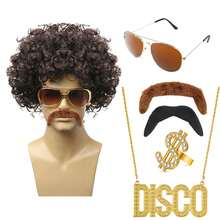 5 Piezas Peluca Punk Para Fiesta Disco, Peluca De Rock Para Hombres Y Accesorio De Cabeza - Marrón - Ver 2