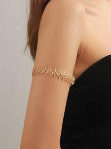 1pc Fashionable Hollow Out Flower Arm Cuff, Exaggerated Asymmetric Knot Design Metallic Open Cuff Bracelet Suitable For Women's Daily Wear - Gold - View 1