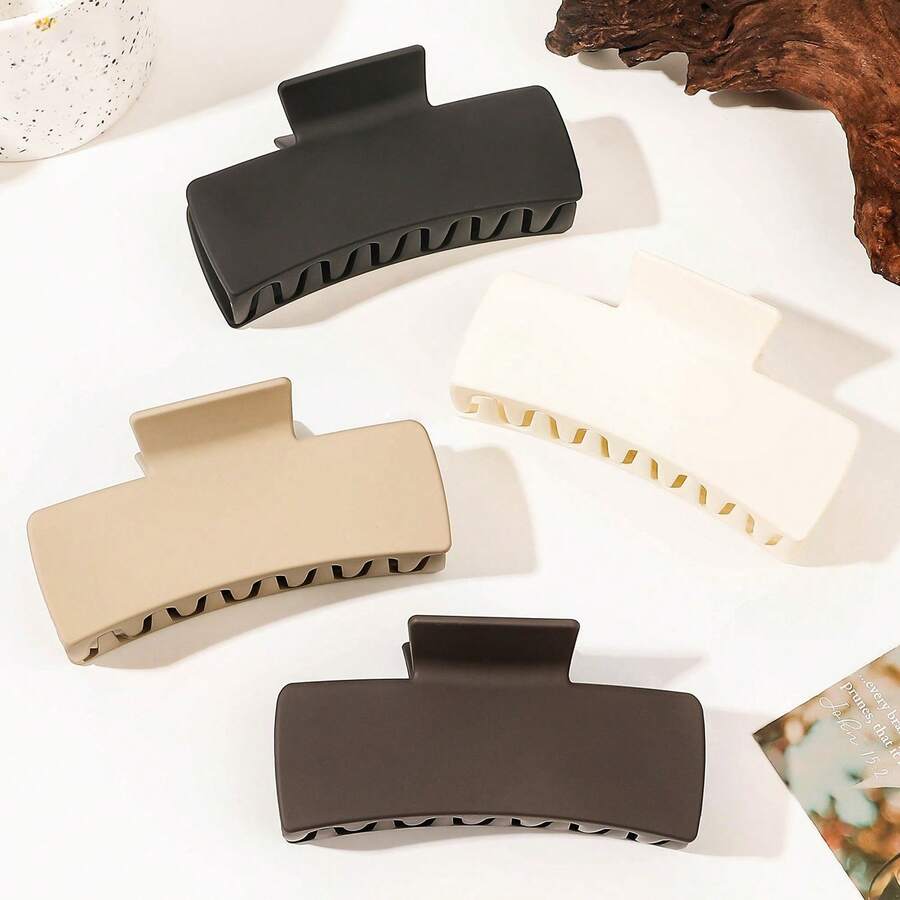 4.1 吋實心方形髮夾,霧面髮夾,適合厚薄頭髮,適合女士和女孩,自然色髮夾（黑色、白色、米色、深棕色） - 彩色 - 查看 1