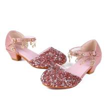 Girls Princess Shoes Sequins Sweet Bows High Heels Wedding Party Dress Shoes Dance Bright Diamond Cosplay Christmas Festival Shoes Pink Blue Purple Gold Silver - 藕粉色 - 查看 5