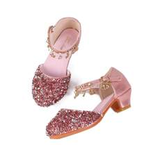 Girls Princess Shoes Sequins Sweet Bows High Heels Wedding Party Dress Shoes Dance Bright Diamond Cosplay Christmas Festival Shoes Pink Blue Purple Gold Silver - 藕粉色 - 查看 6