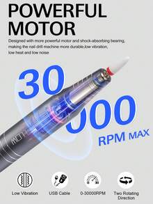 Yokefellow Usb電動指甲鑽套裝（粉色/黑色/灰色）,附有6支指甲鑽和6個砂輪帶,電動專業指甲磨光機,usb接口手柄,usb指甲鑽筆,便攜式指甲修護器,適用於膠甲沙龍,完美新年禮物 - 灰色 - 查看 3