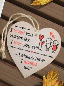 1個有趣的情人節木質心形裝飾牌,我仍愛你木質掛飾板牌,家居裝飾溫馨禮物 - 彩色 - 查看 3
