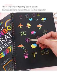 12張彩虹刮畫紙,彩虹刮套裝筆記本,適用於生日遊戲、派對物品、生日禮物 - 黑色 - 查看 7