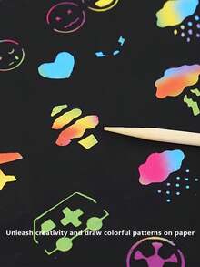 12張彩虹刮畫紙,彩虹刮套裝筆記本,適用於生日遊戲、派對物品、生日禮物 - 黑色 - 查看 8