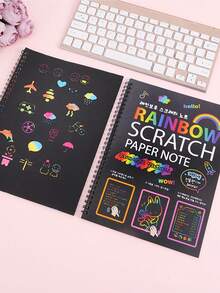 12張彩虹刮畫紙,彩虹刮套裝筆記本,適用於生日遊戲、派對物品、生日禮物 - 黑色 - 查看 9