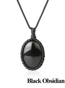 1個橢圓自然石項鍊水晶項鍊,繩套裝自然石英項鍊,適用於女士男士編織靈性飾品 - Necklace - 查看 12