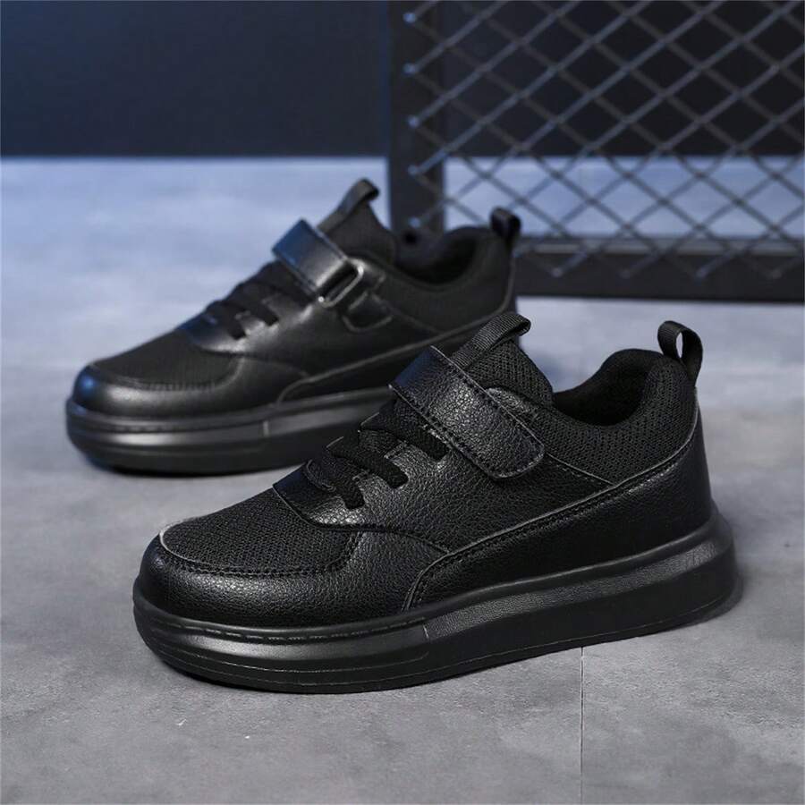 男童休閒運動鞋，柔軟大底，黑色平底鞋，適合兒童 - 黑色 - 查看 1