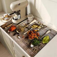 1pc Silicone Diatomaceous Earth Draining Mat, Wood & Spice Pattern, Water-Absorbing & Quick-Drying Mat, Coffee Drainage Mat, Kitchen Utensil Fast Drying Mat, Dining Mat - Multicolor - View 3